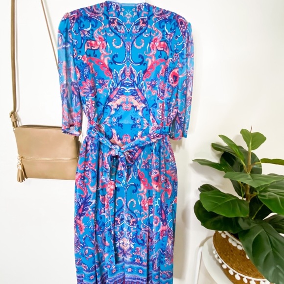 REBA Southern Sunset paisley blue midi wrap dress - Picture 4 of 8